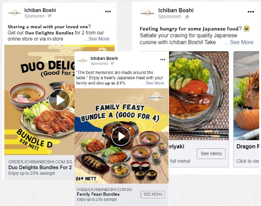 Social Media Ads, Facebook Ads screenshots ichiban boshi example