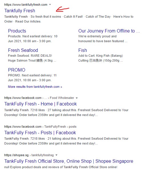 Unique brand name in Google Search Engine Results Page (serp) - Tankfully Fresh