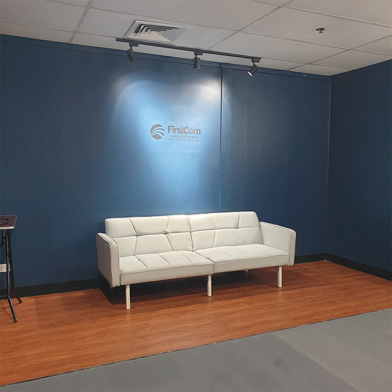 Our reception area welcoming you to our FirstCom Solutions Manila office