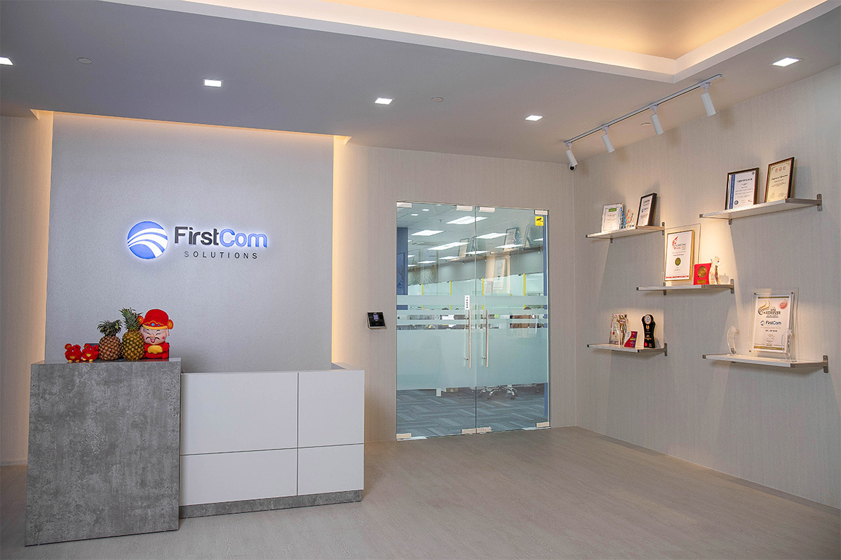Reception area welcoming you to our FirstCom Solutions Singapore office