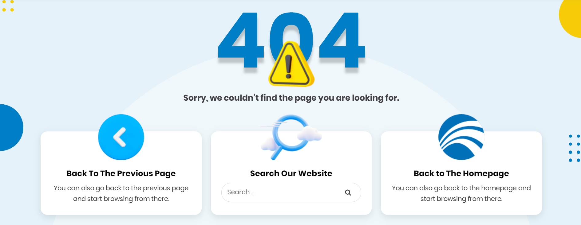 A screenshot of a 404 webpage from a website