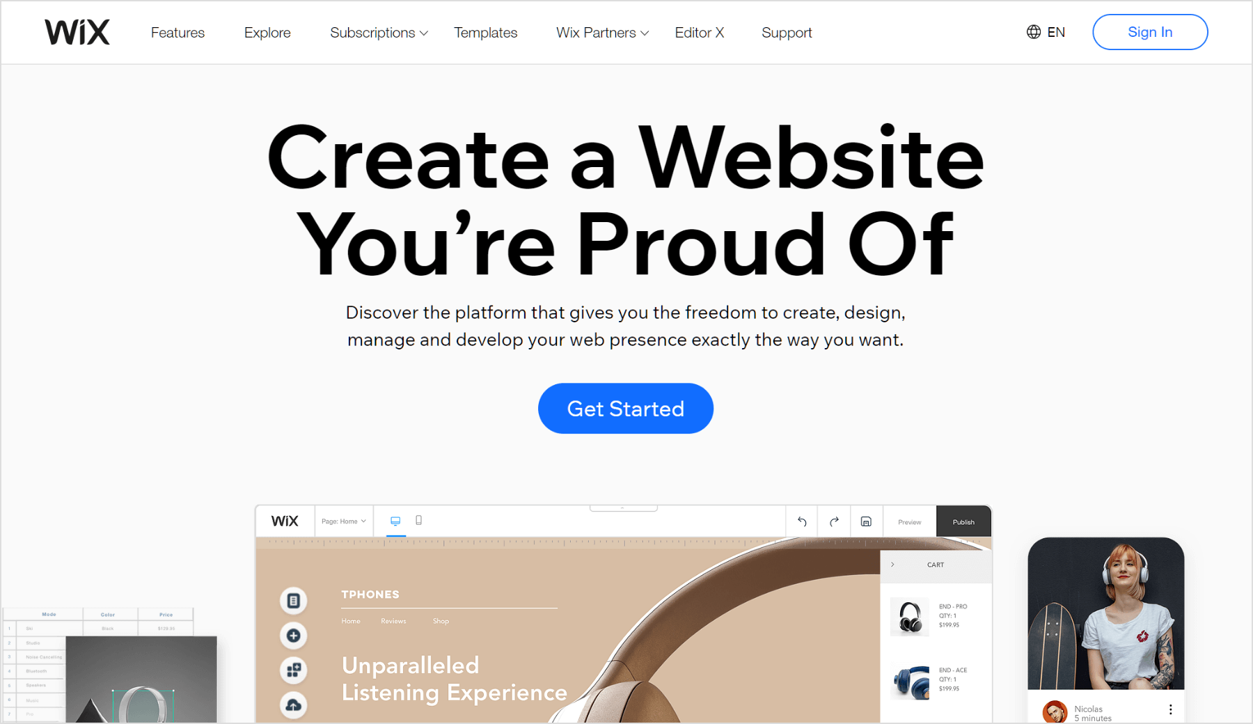 Screenshot of the Wix website builder homepage